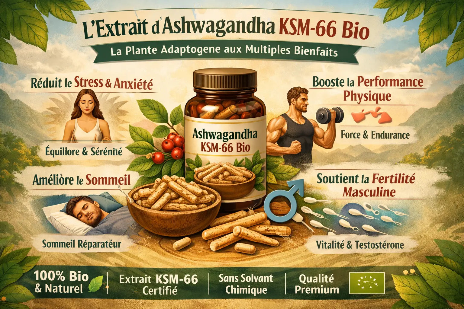 Extrait d’ashwagandha : guide complet des bienfaits, usage et effets anti-stress KISS NUTRITION