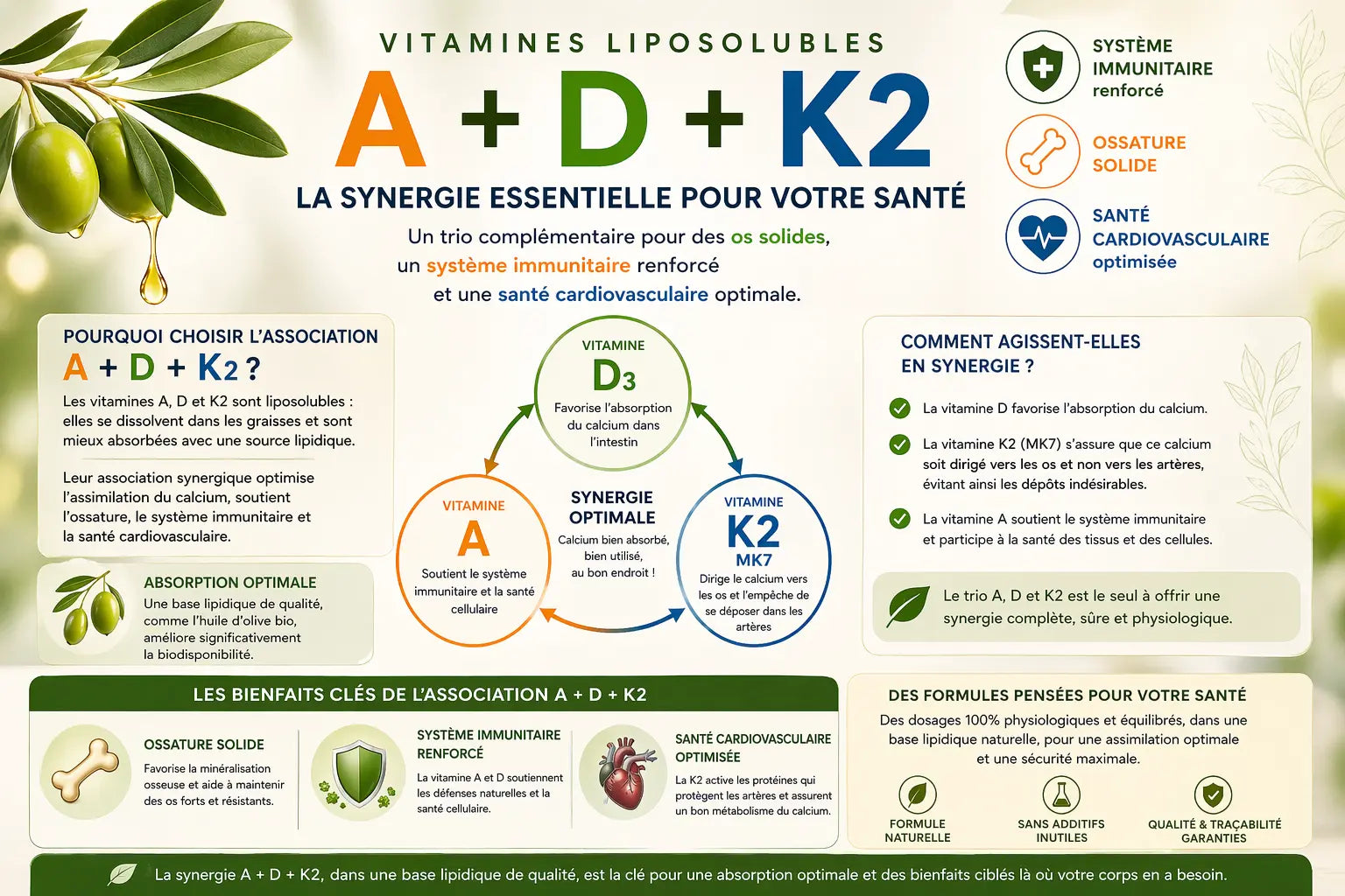 Vitamines liposolubles A + D + K2 KISS NUTRITION