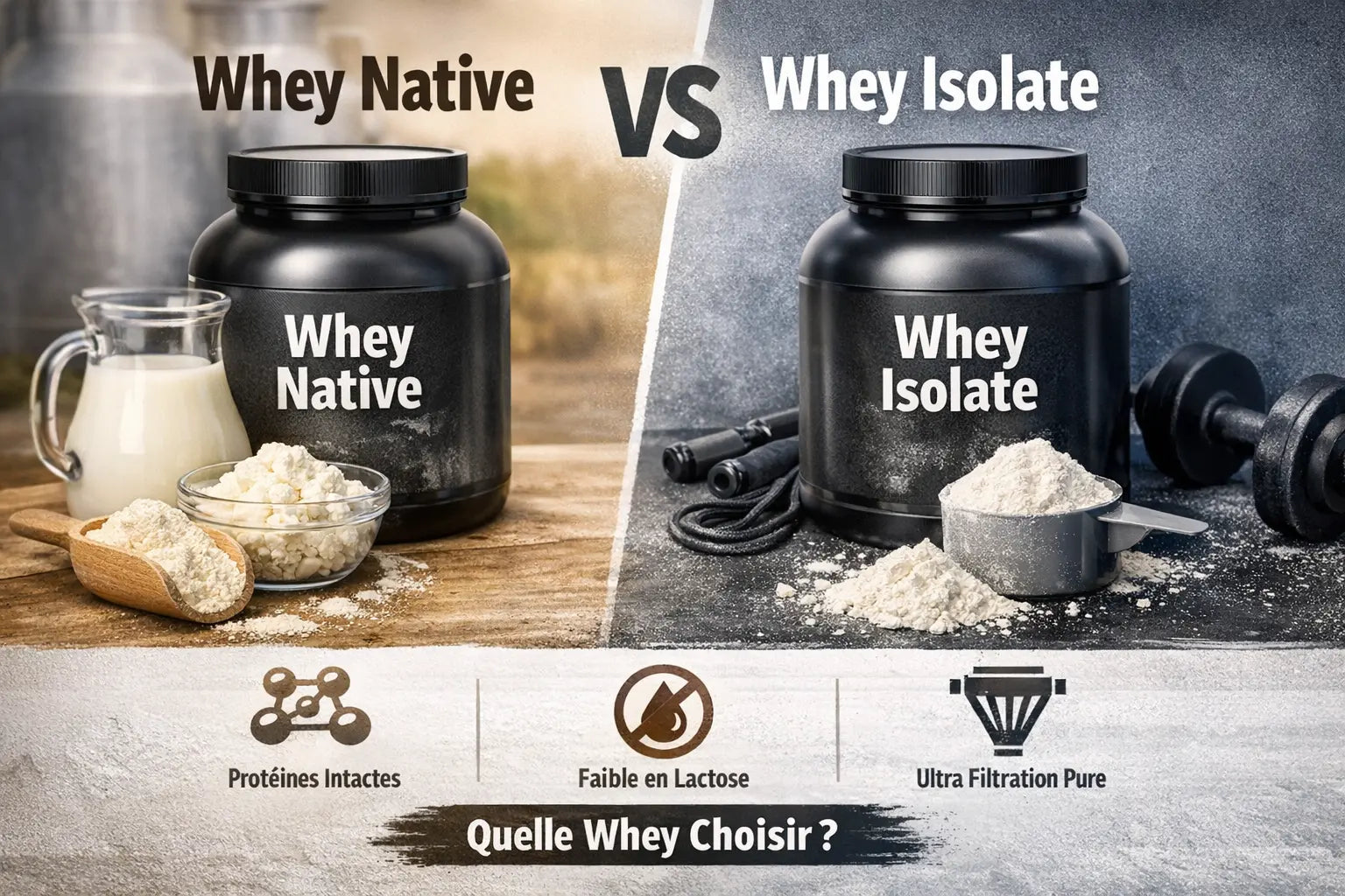 Whey ou Whey Native : Guide sur Whey Concentrée, Isolate et Native - KISS NUTRITION