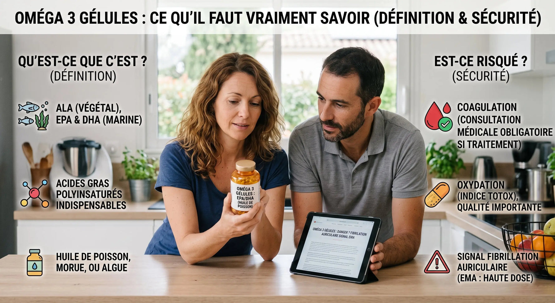 Oméga 3 en gélules — illustration de l'article sur le danger et le dosage