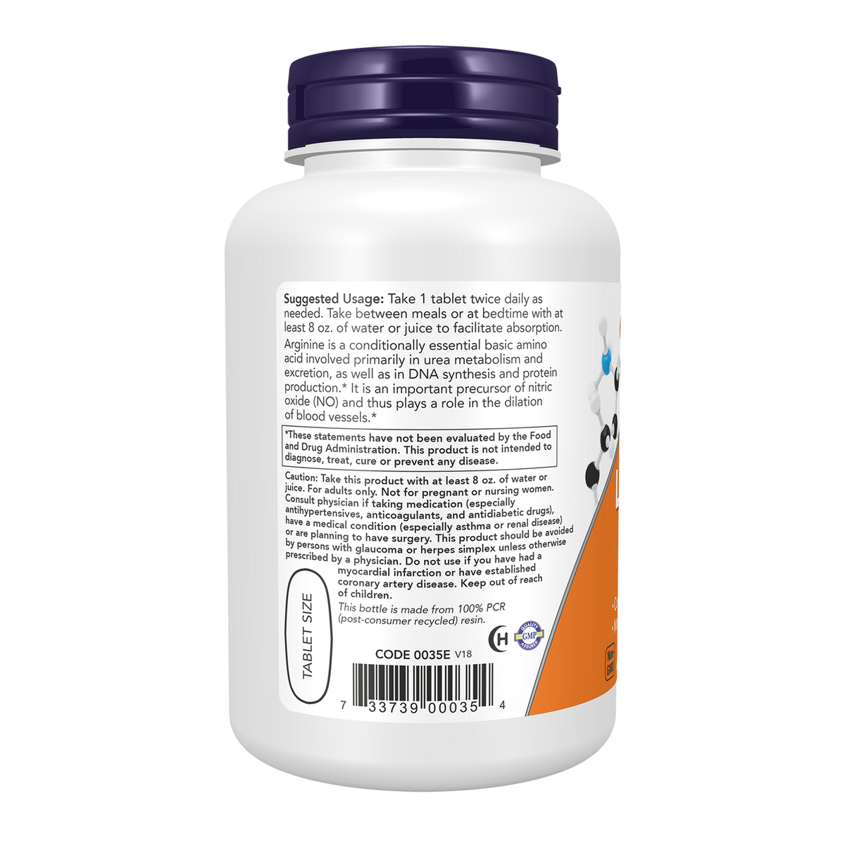 Now Foods L-Arginine 1000 mg comprimés - vue de gauche