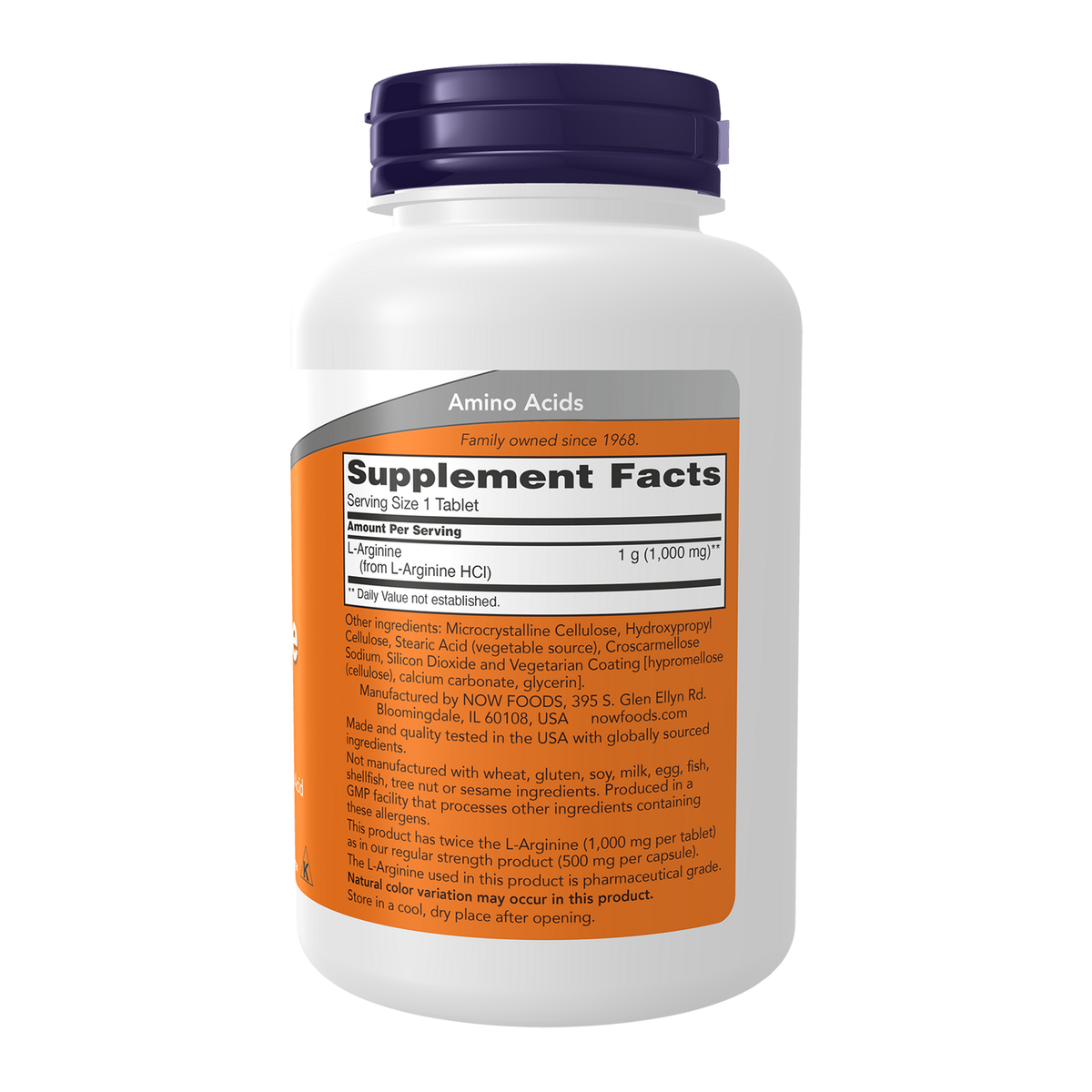 Now Foods L-Arginine 1000 mg comprimés - vue de droite
