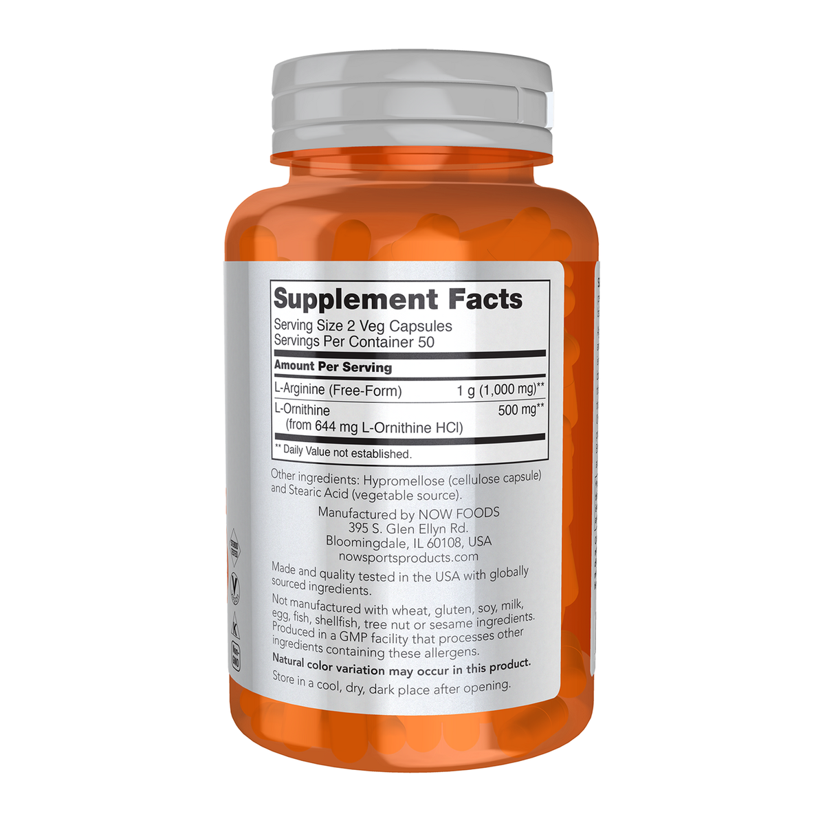 Now Foods Arginine Ornithine - vue de droite