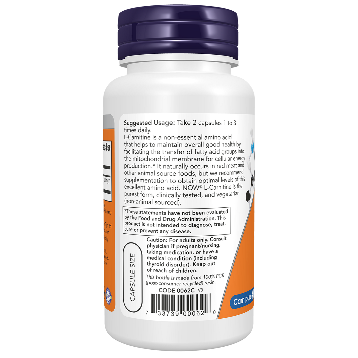 Now Foods L-Carnitine 250 mg - vue de gauche