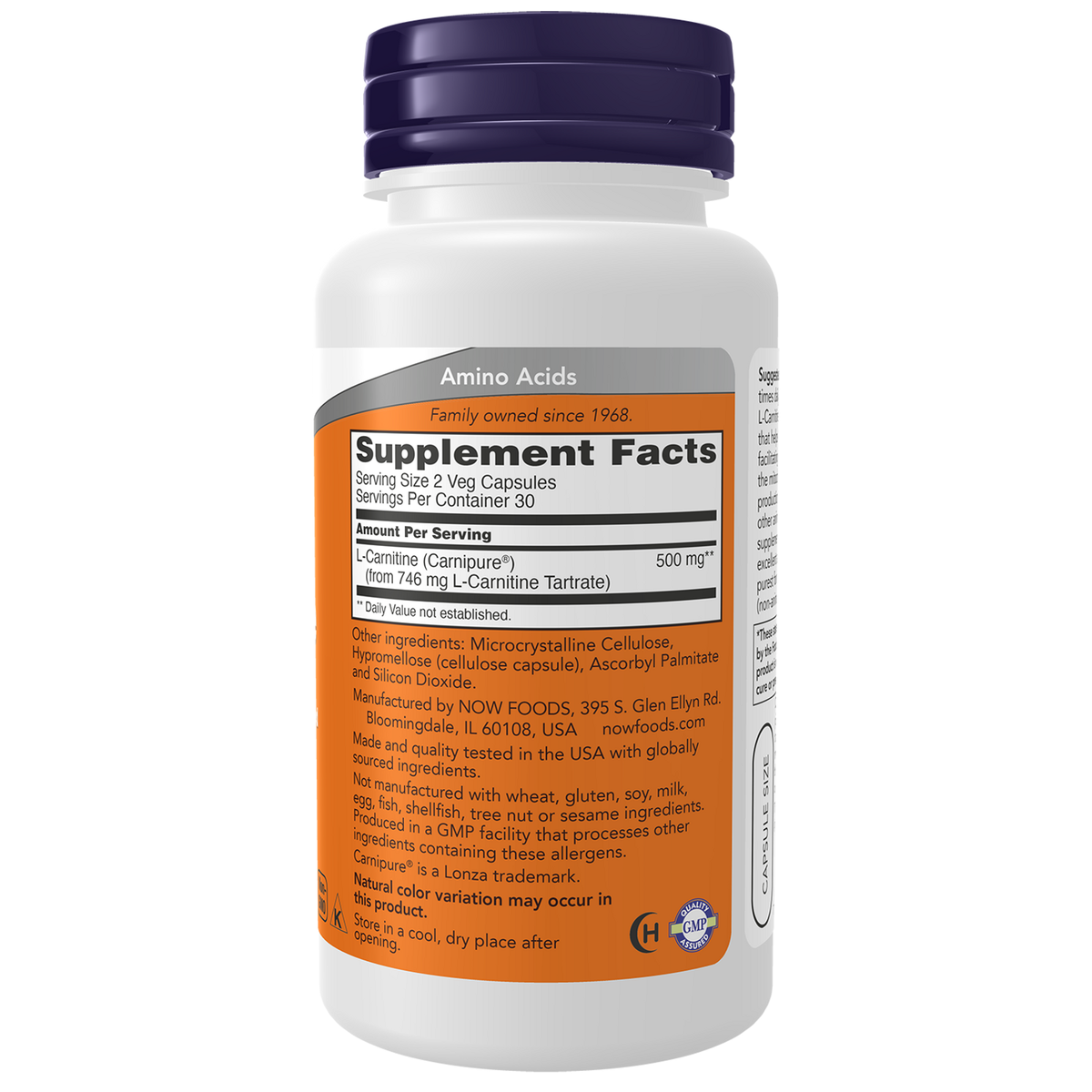 Now Foods L-Carnitine 250 mg - vue de droite
