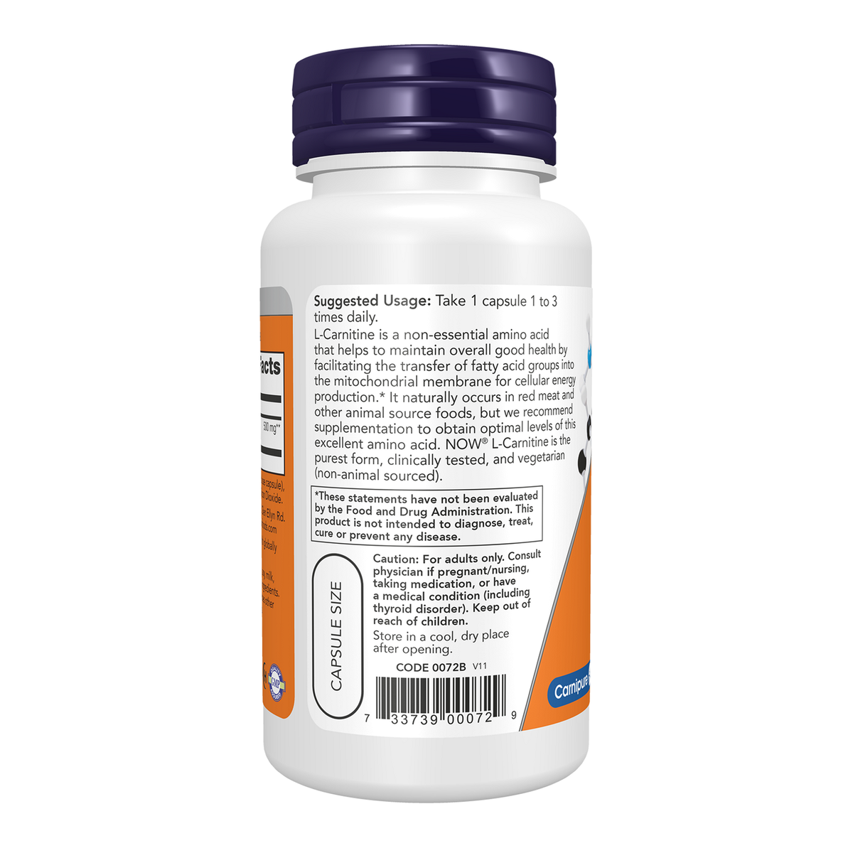 Now Foods L-Carnitine 500 mg gélules - vue de gauche
