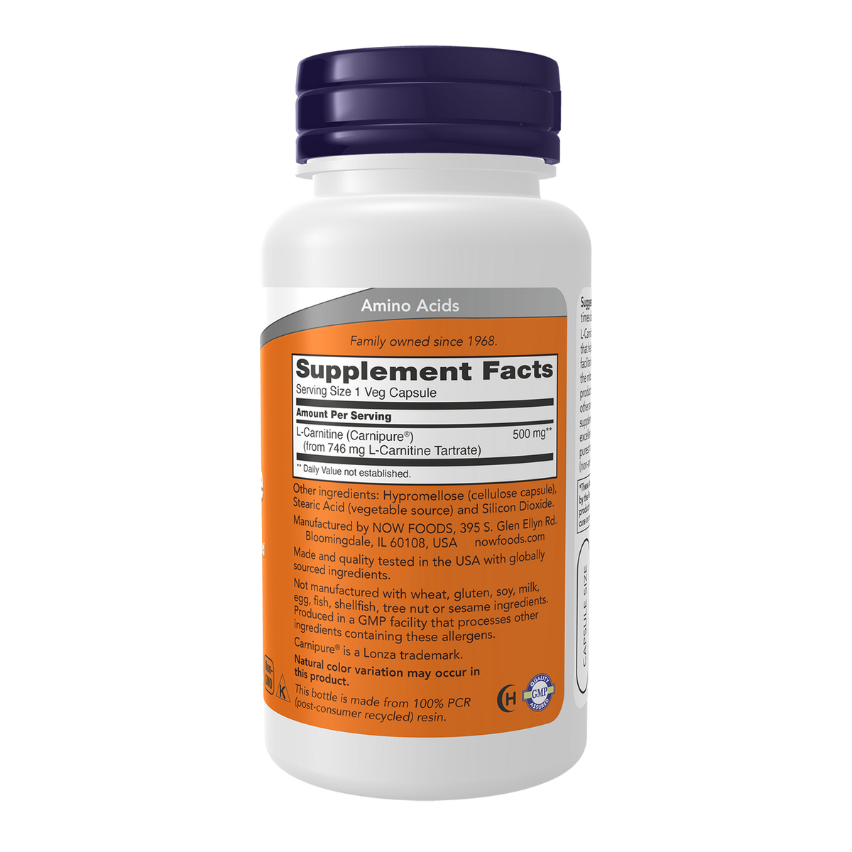 Now Foods L-Carnitine 500 mg gélules - vue de droite