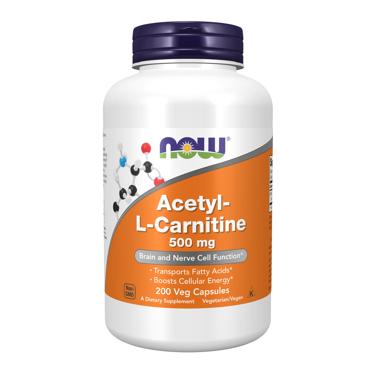 NOW Foods Acétyl-L-Carnitine 500 mg — 200 gélules
