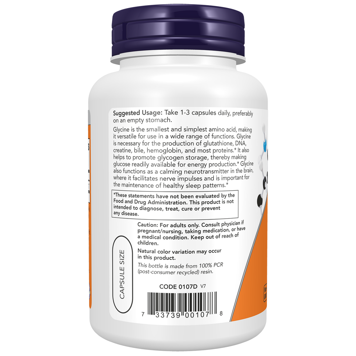 Now Foods Glycine 1000 mg gélules - vue de gauche
