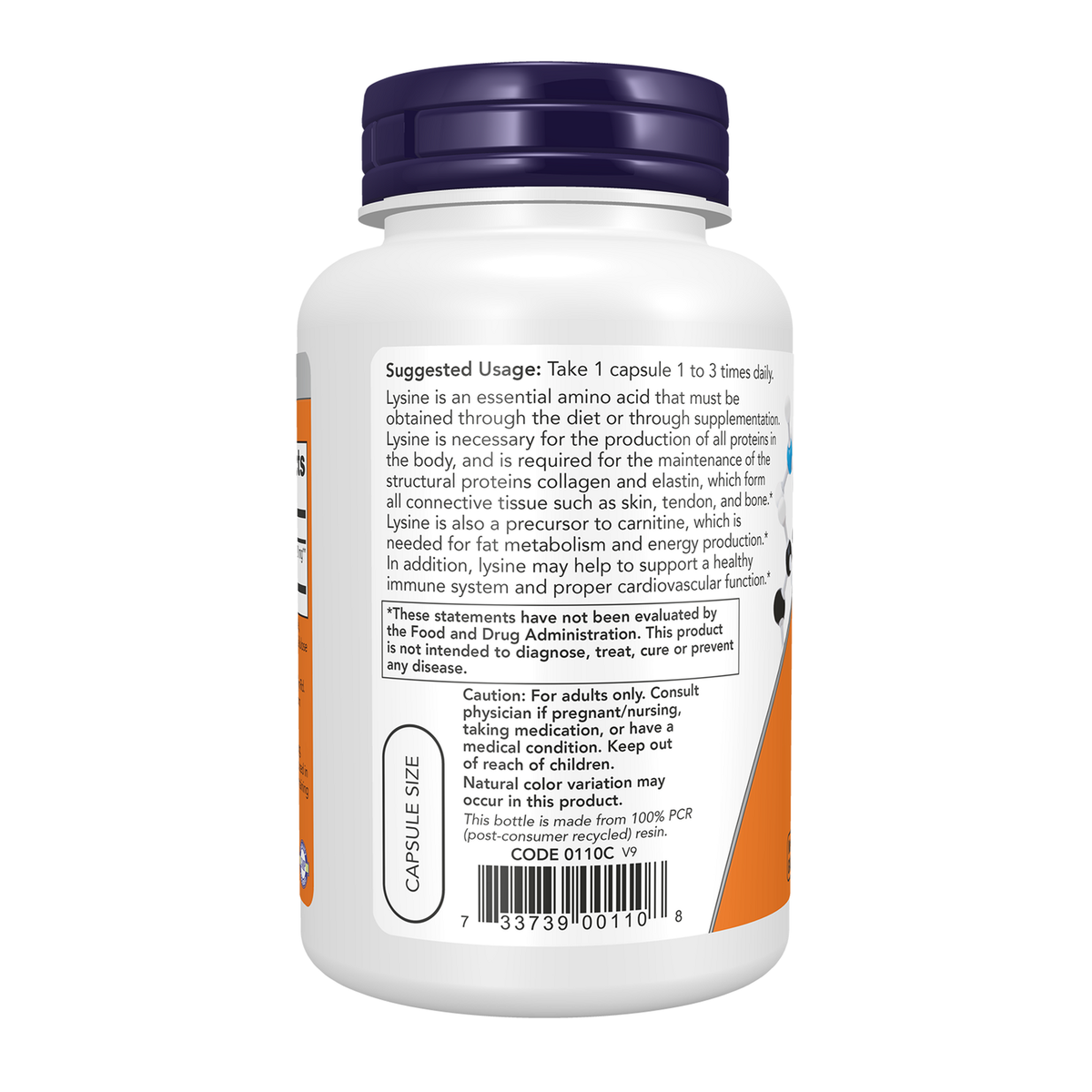 Now Foods L-Lysine 500 mg - vue de gauche