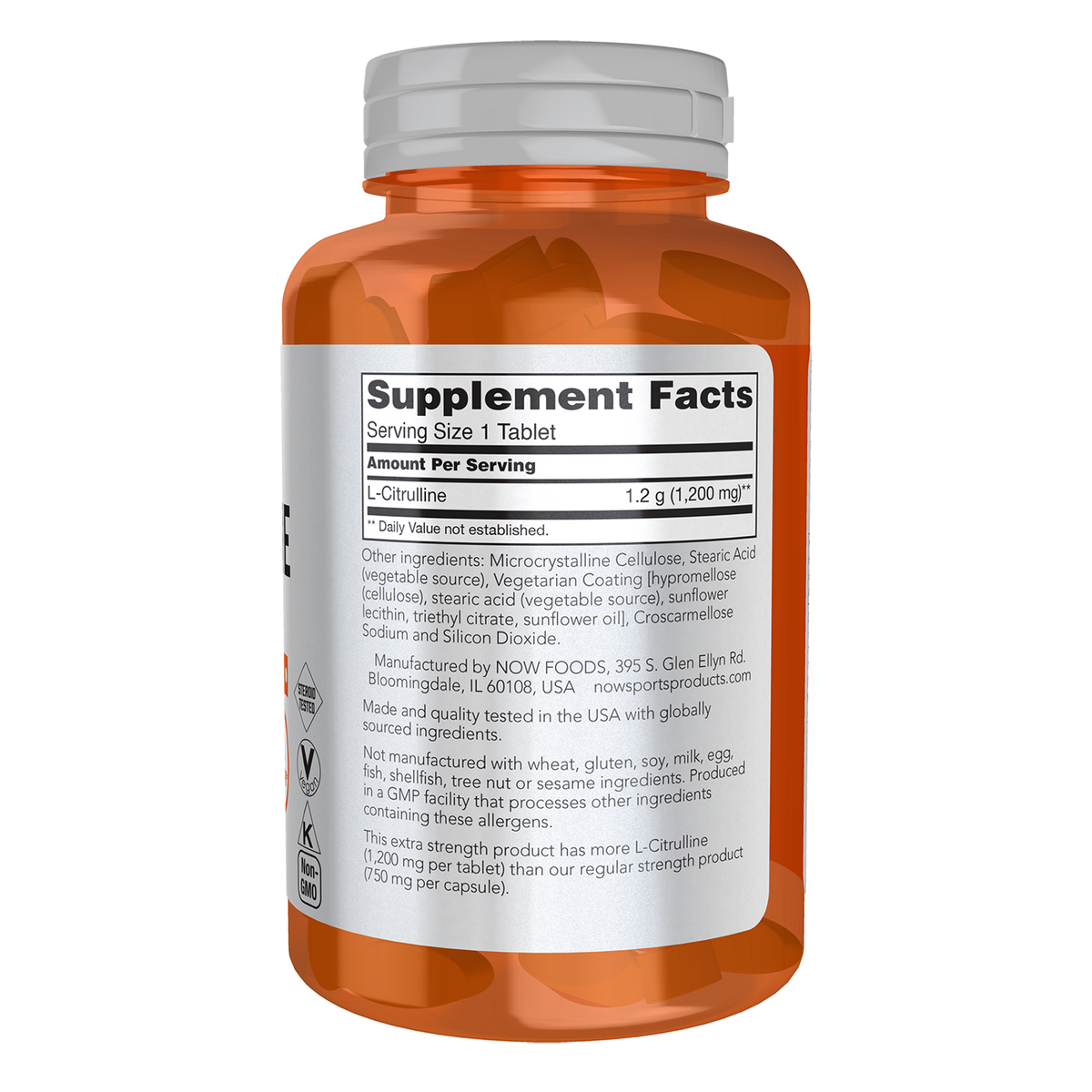 Now Foods L-Citrulline 1200 mg - vue de droite