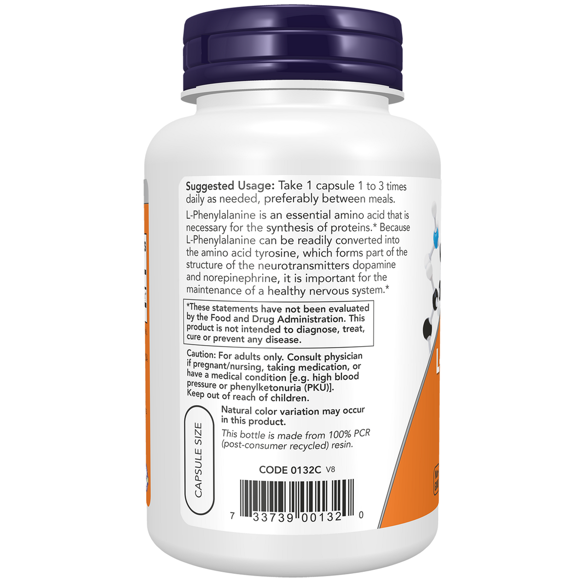 Now Foods L-Phénylalanine 500 mg - vue de gauche