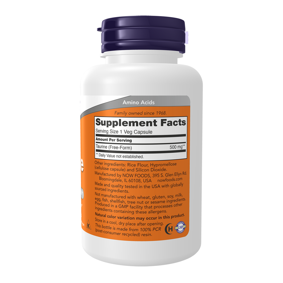 Now Foods Taurine 500 mg - vue de droite