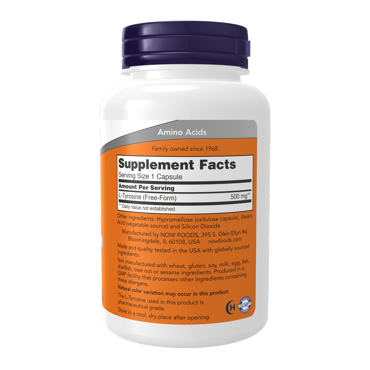 Now Foods L-Tyrosine 500 mg gélules - vue de droite
