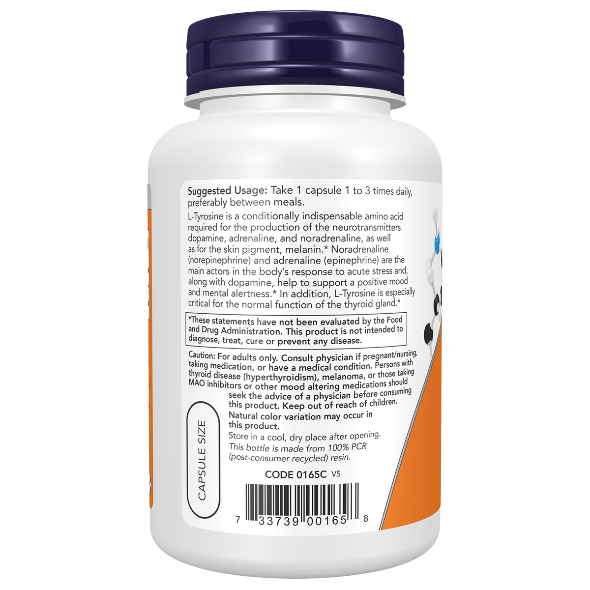 Now Foods L-Tyrosine 750 mg - vue de gauche