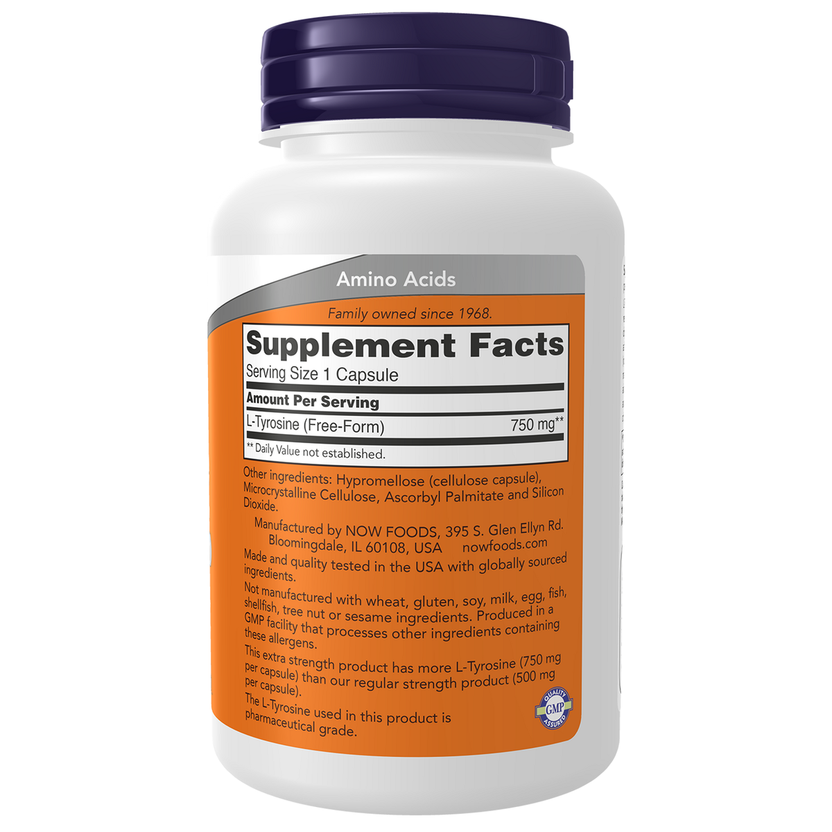 Now Foods L-Tyrosine 750 mg - vue de droite