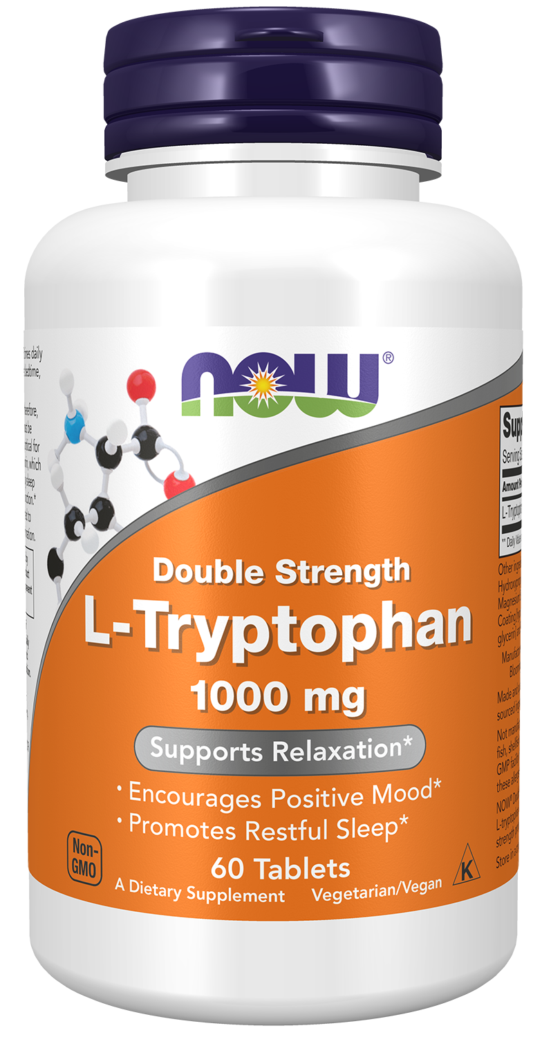 NOW Foods L-Tryptophane 1000 mg Double Strength, 60 comprimés