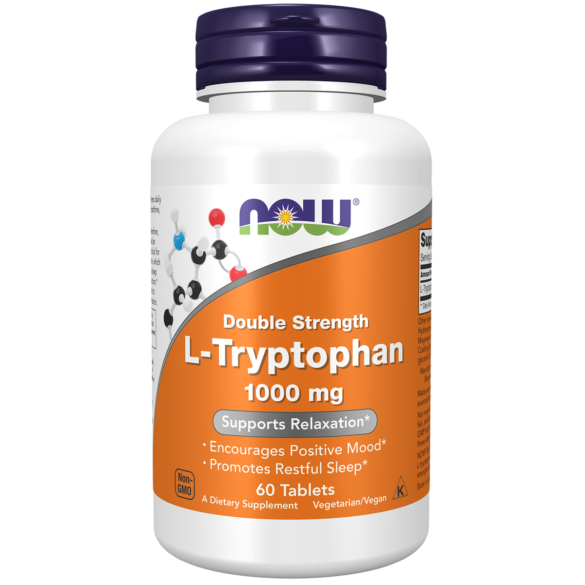 NOW Foods L-Tryptophane 1000 mg Double Strength, 60 comprimés