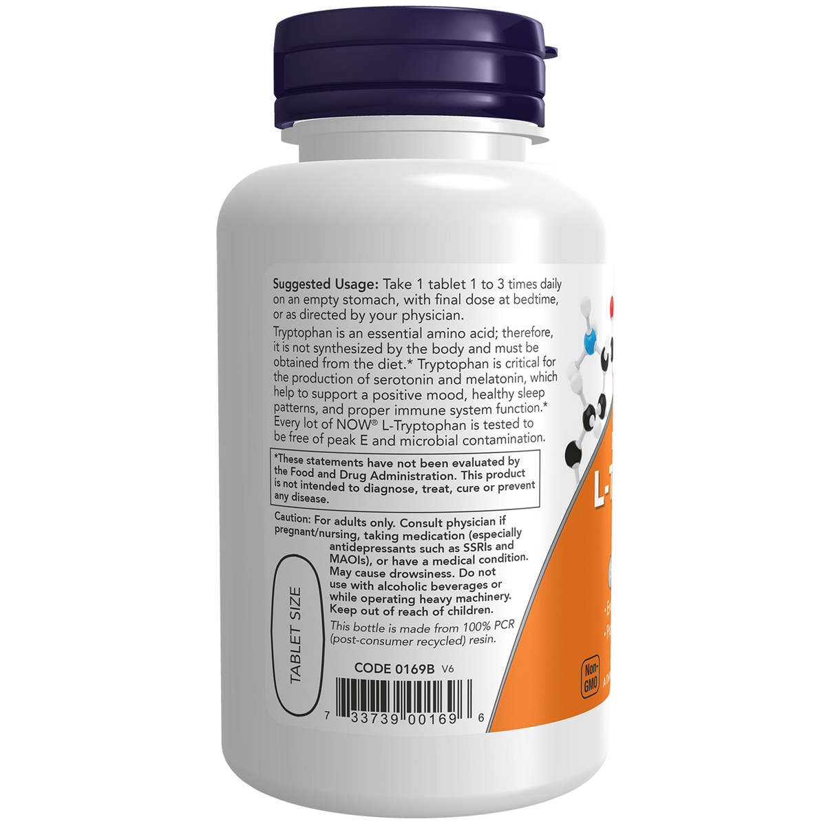 Now Foods L-Tryptophane 1000 mg - vue de gauche
