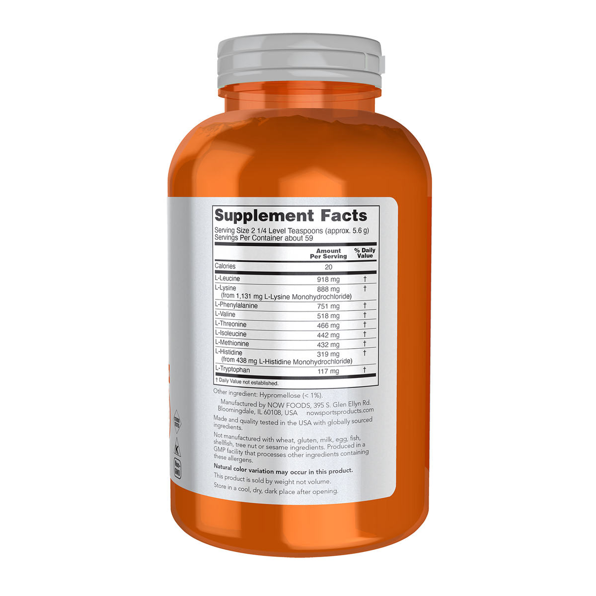 Now Foods Amino-9 Essentials en poudre - vue de droite