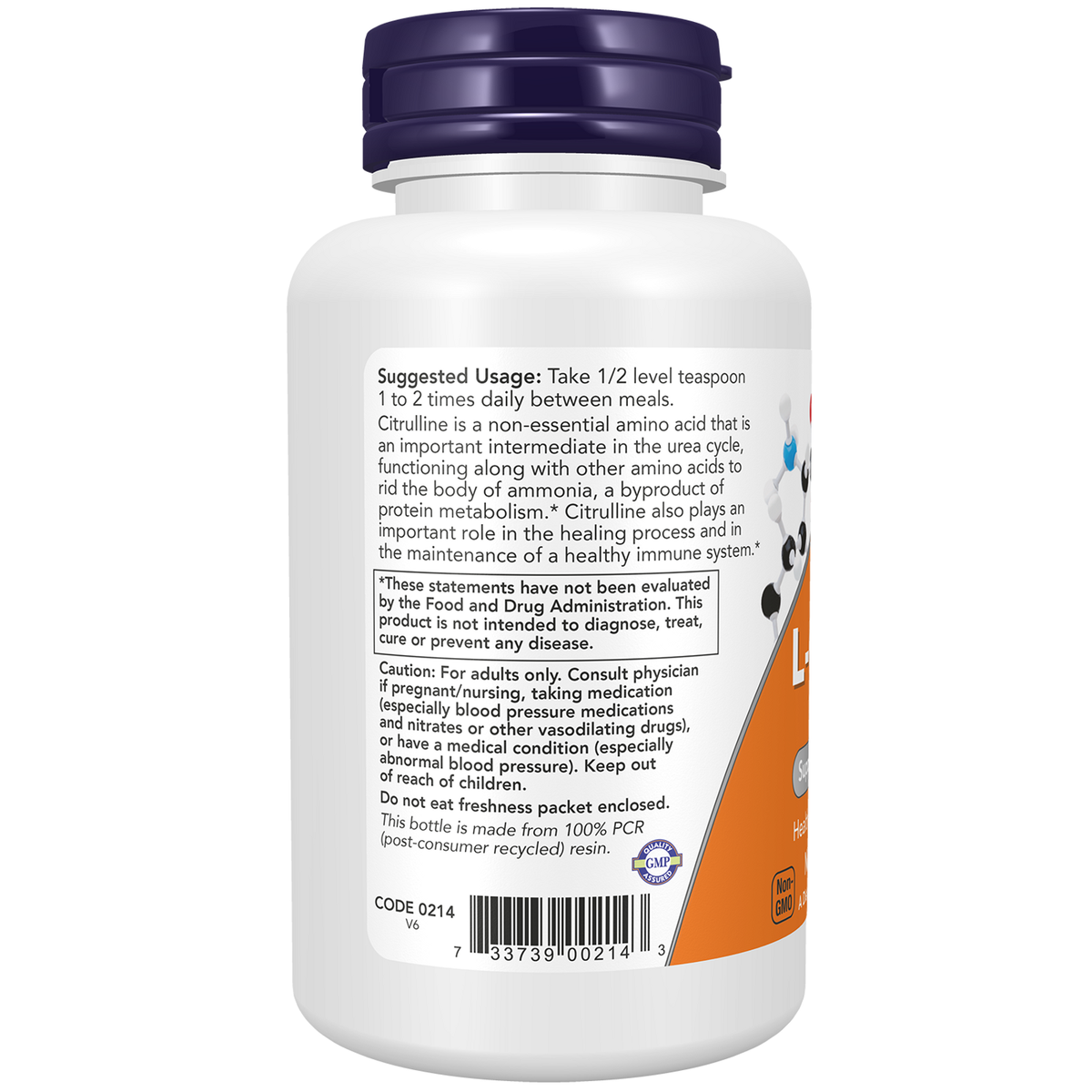 Now Foods L-Citrulline en poudre 113 g - vue de gauche