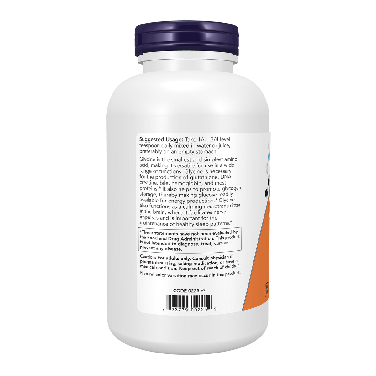 Now Foods Glycine en poudre 454 g - vue de gauche