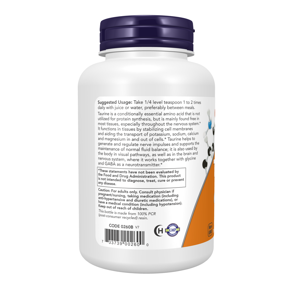 Now Foods Taurine en poudre - vue de gauche