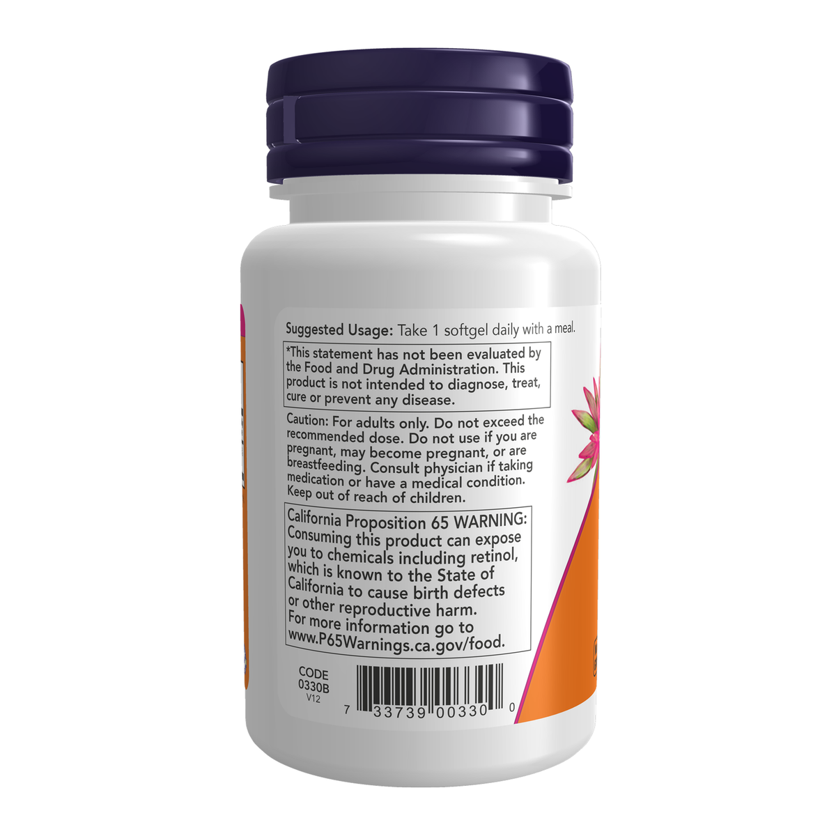 Now Foods Vitamine A 10000 UI - vue de gauche