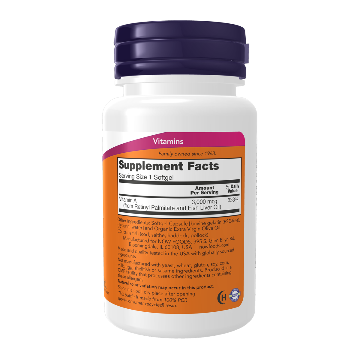 Now Foods Vitamine A 10000 UI - vue de droite
