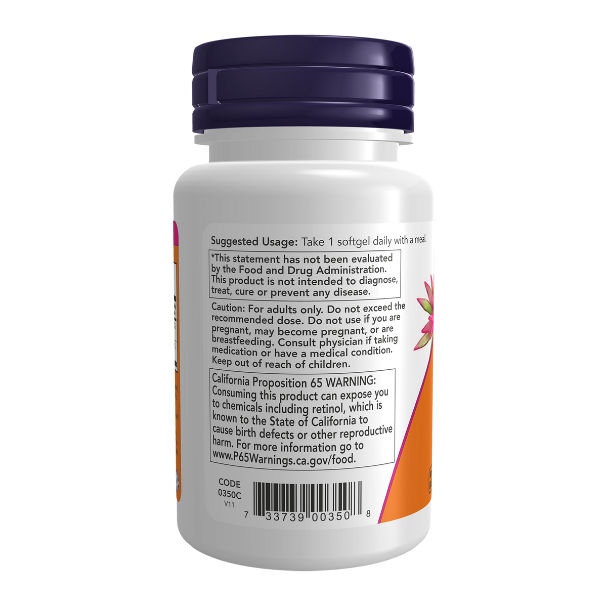 Now Foods Vitamine A et D - vue de gauche