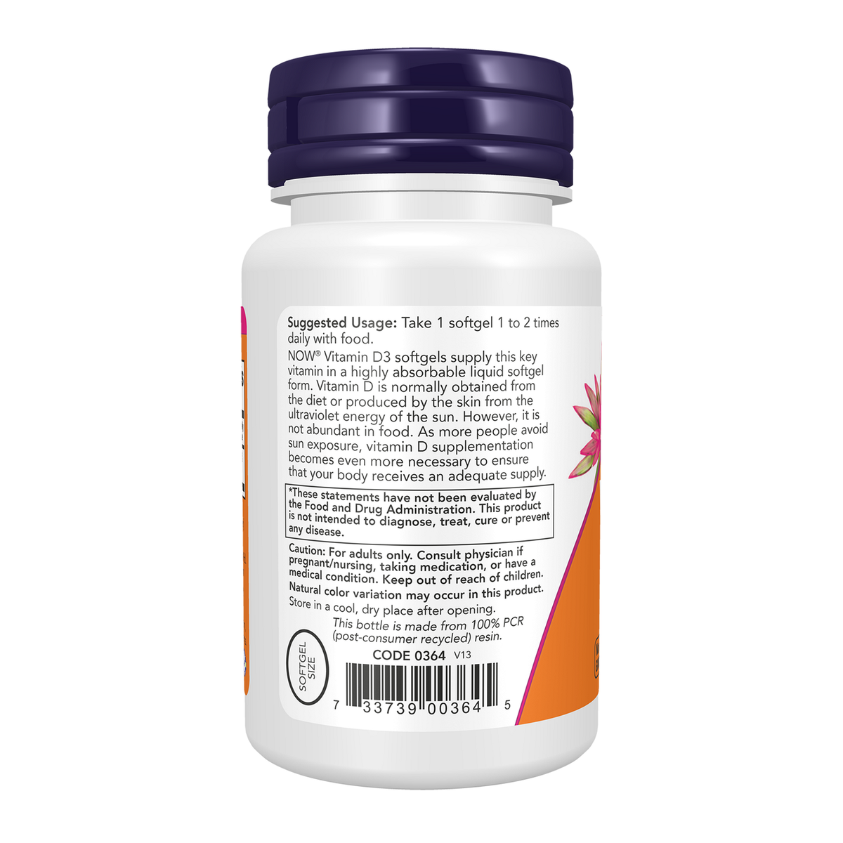 Now Foods Vitamine D3 400 UI - vue de gauche