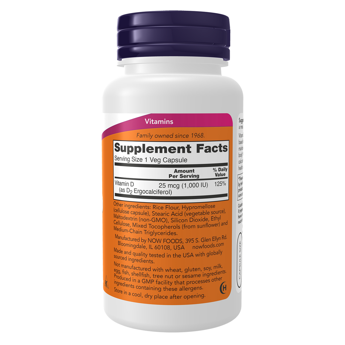 Now Foods Vitamine D2 1000 UI vegan - vue de droite