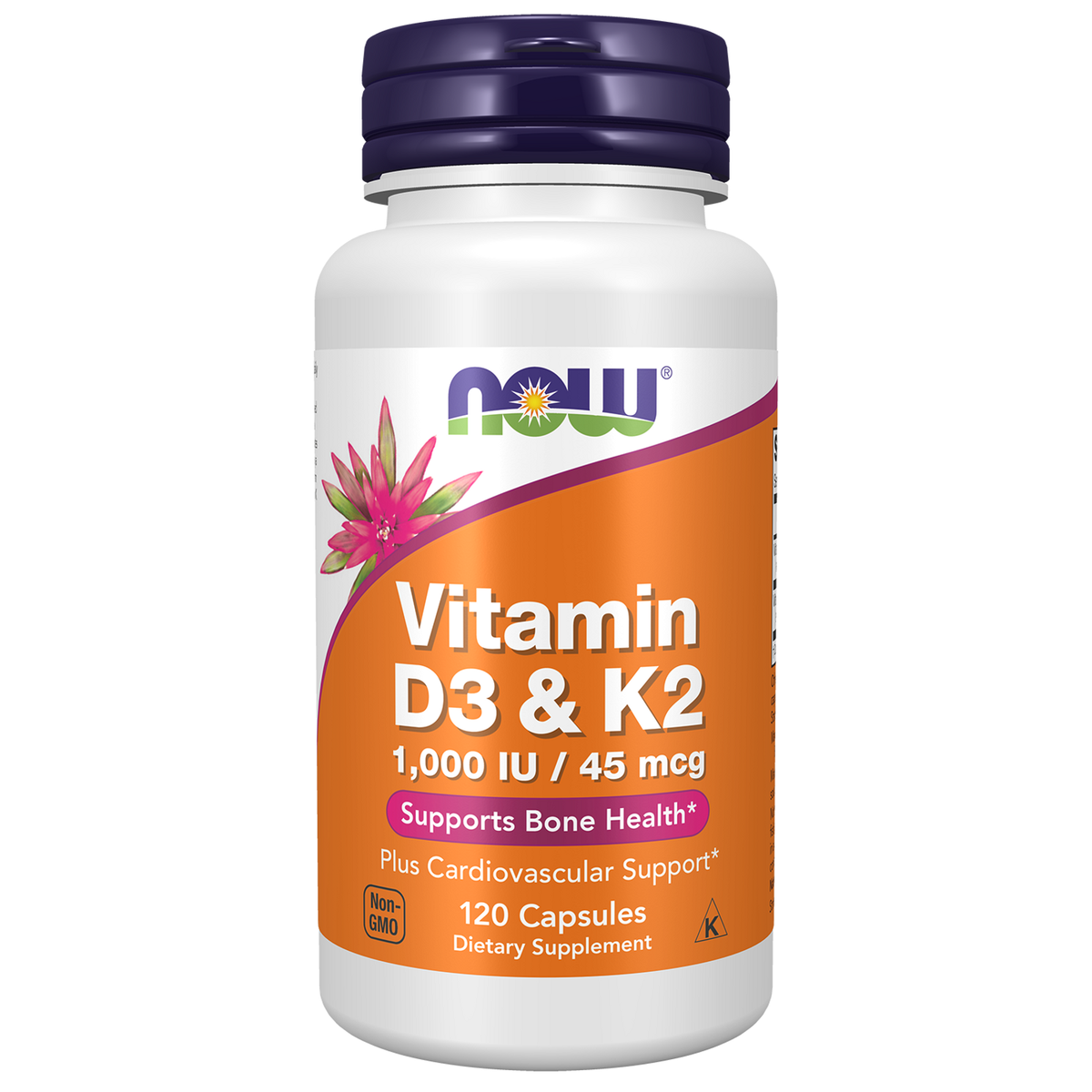 Now Foods Vitamine D3 et K2, flacon de 120 gélules