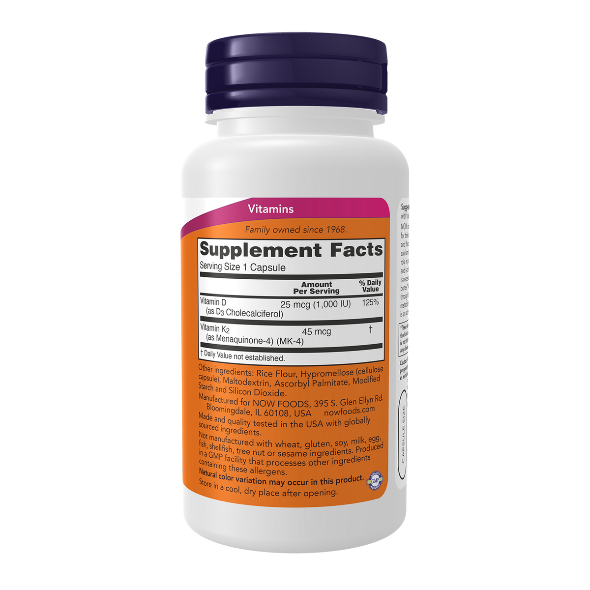 Now Foods Vitamine D3 K2 - vue de droite
