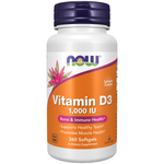 Now Foods Vitamine D3 1000 UI, flacon de 360 capsules