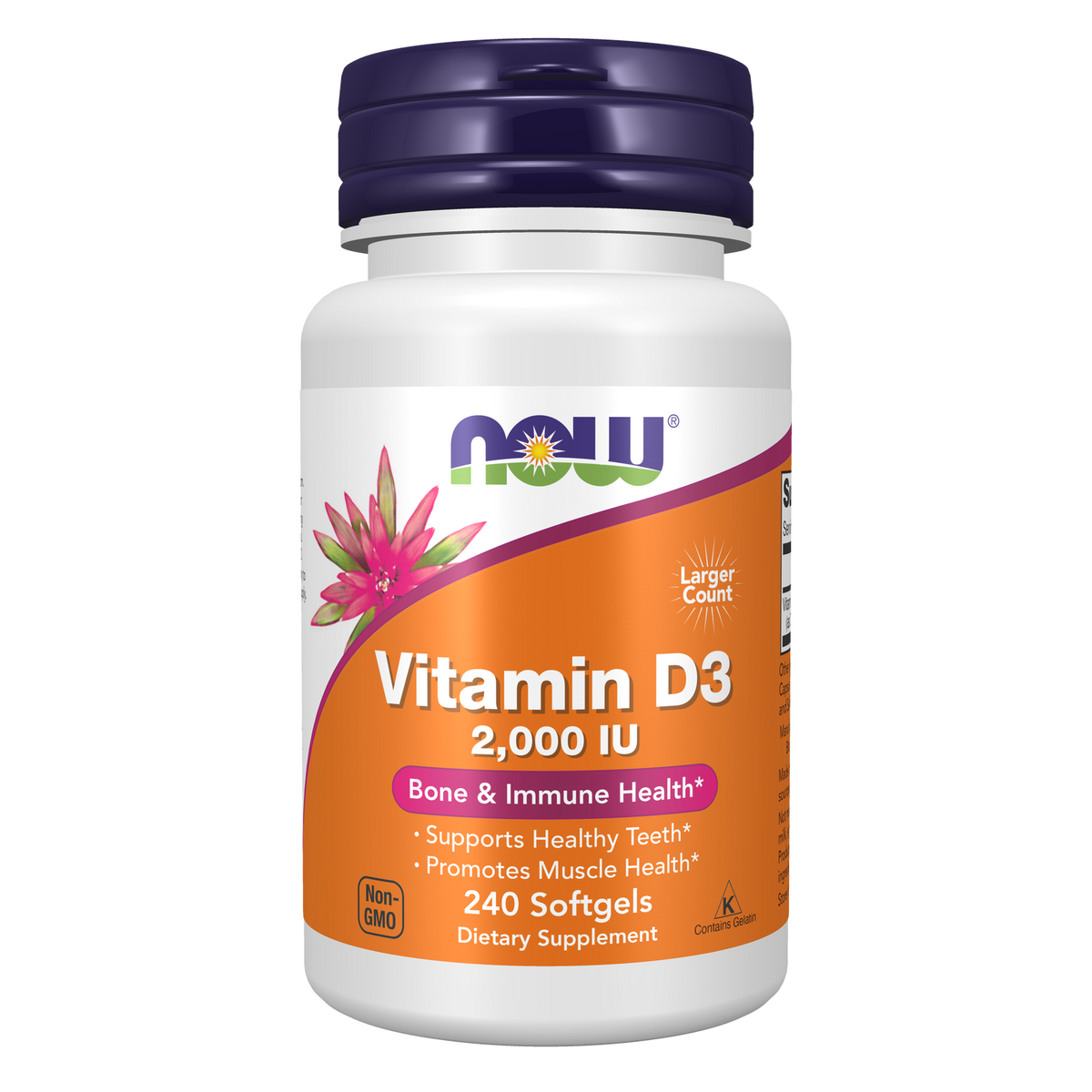 Now Foods Vitamine D3 2000 UI, flacon de 240 capsules