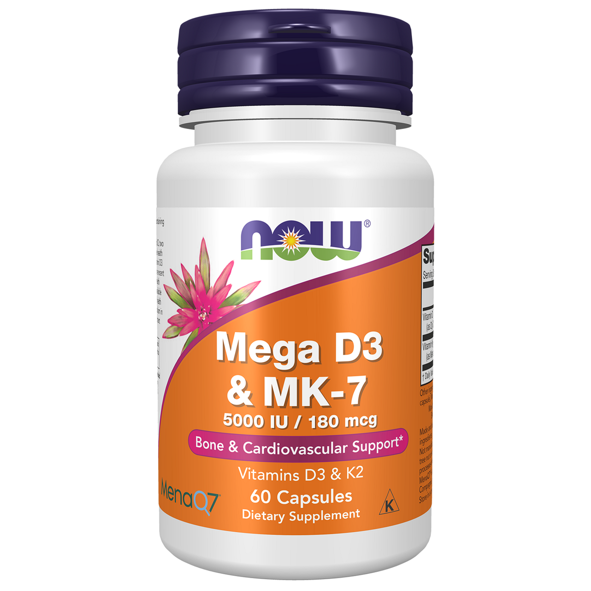 Now Foods Mega D-3 et MK-7, flacon de 60 gélules