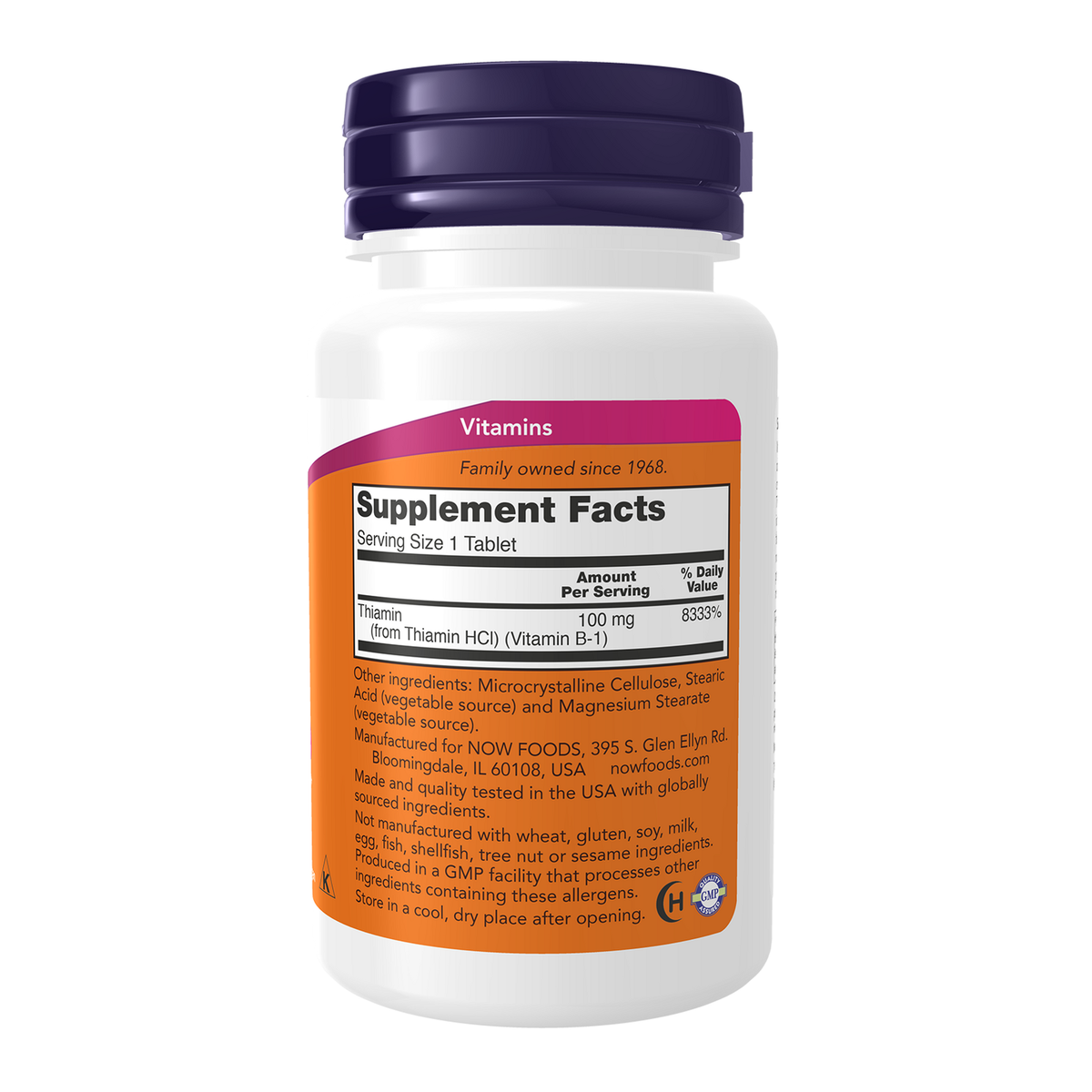 Now Foods Vitamine B1 Thiamine 100 mg - vue de droite