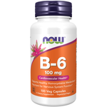 Flacon de Now Foods Vitamine B6 100 mg, pyridoxine, 100 gélules végétales
