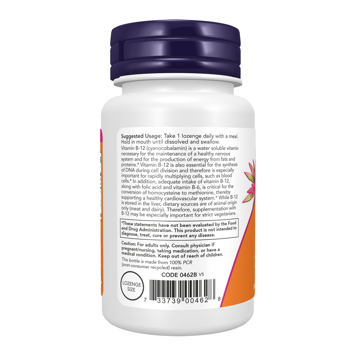 Now Foods Vitamine B12 5000 mcg pastilles - vue de gauche