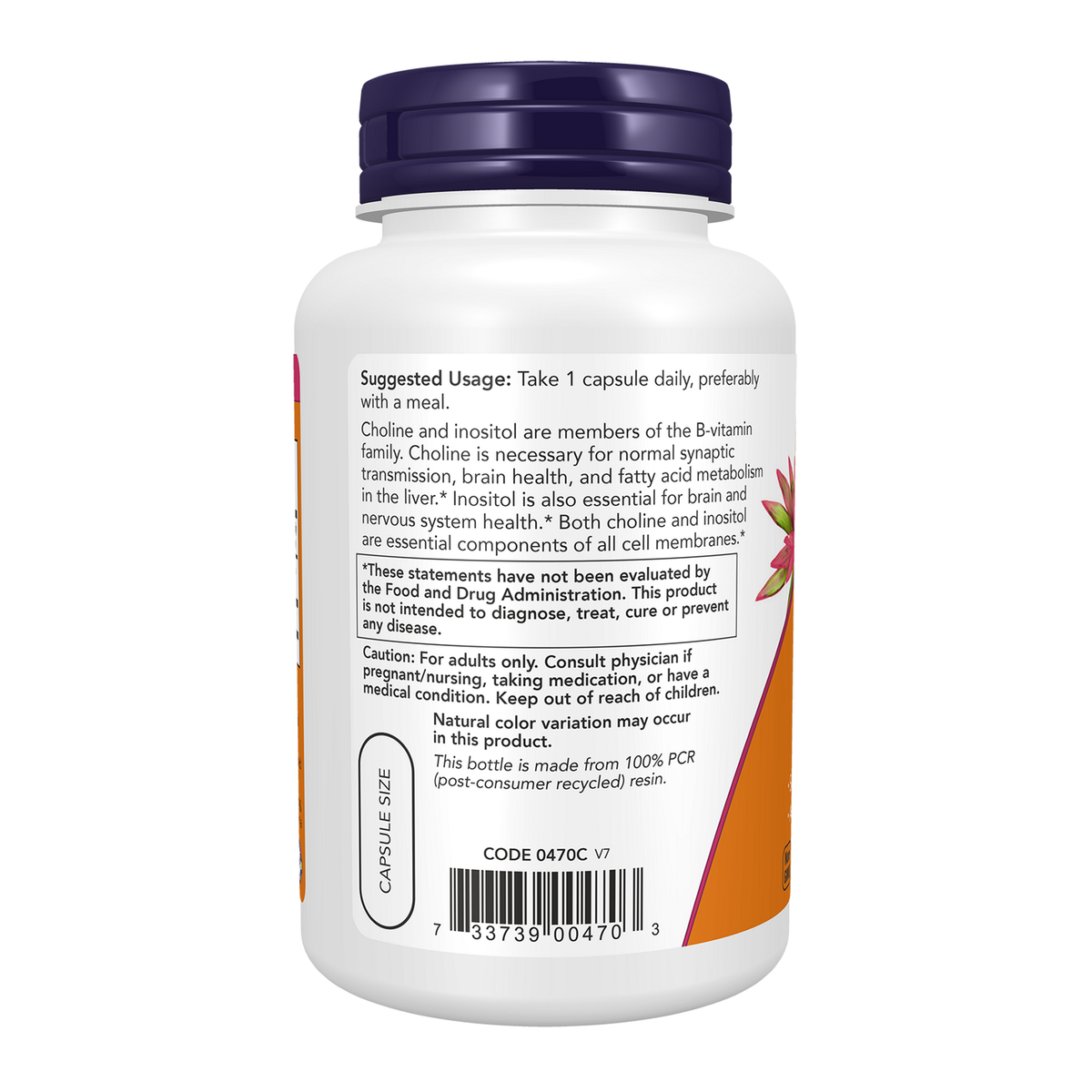 Now Foods Choline et Inositol 250 mg - vue de gauche
