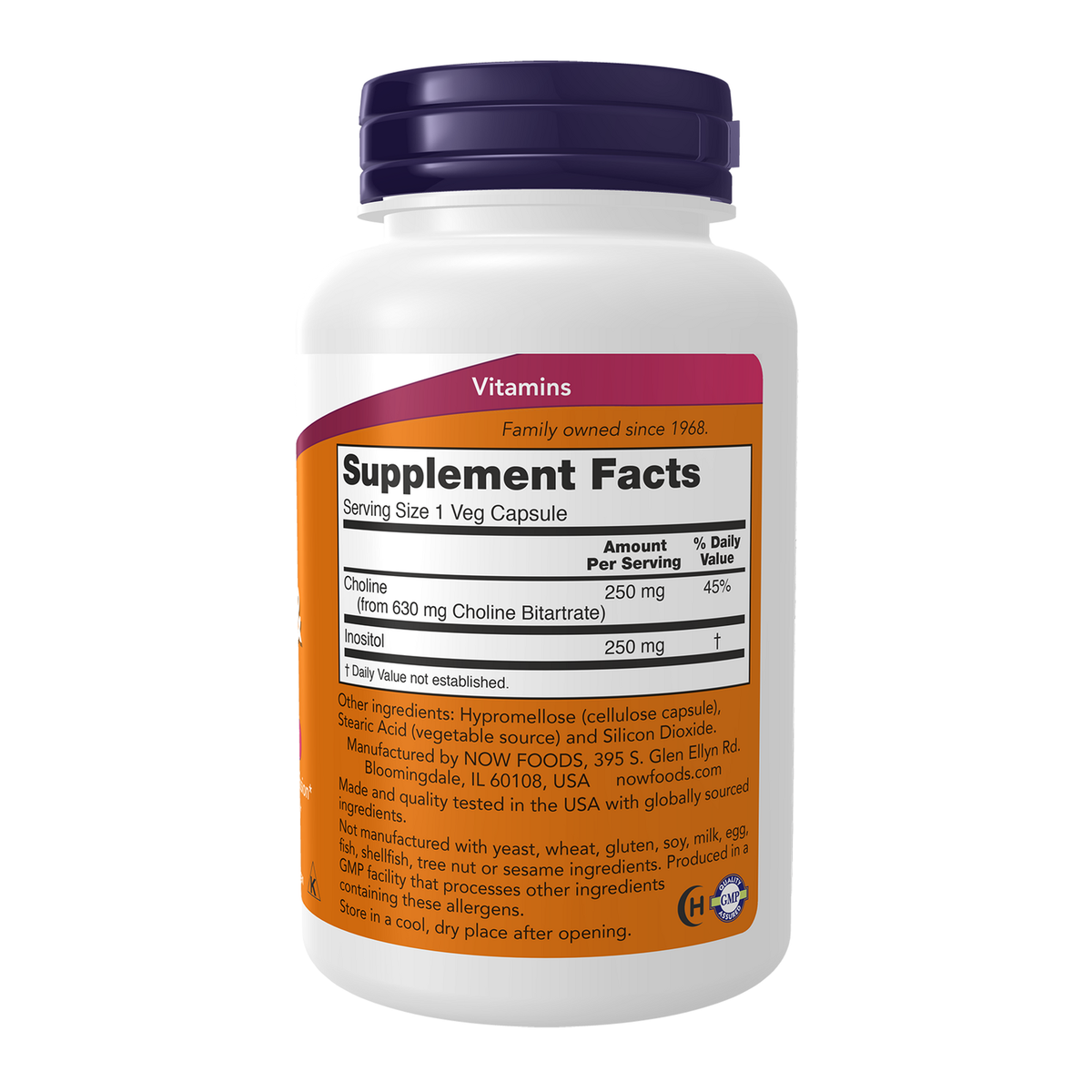 Now Foods Choline et Inositol 250 mg - vue de droite