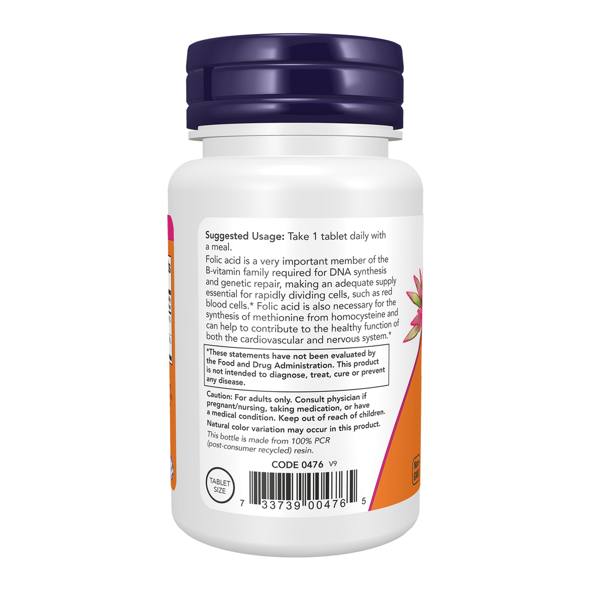 Now Foods Acide folique 800 mcg - vue de gauche