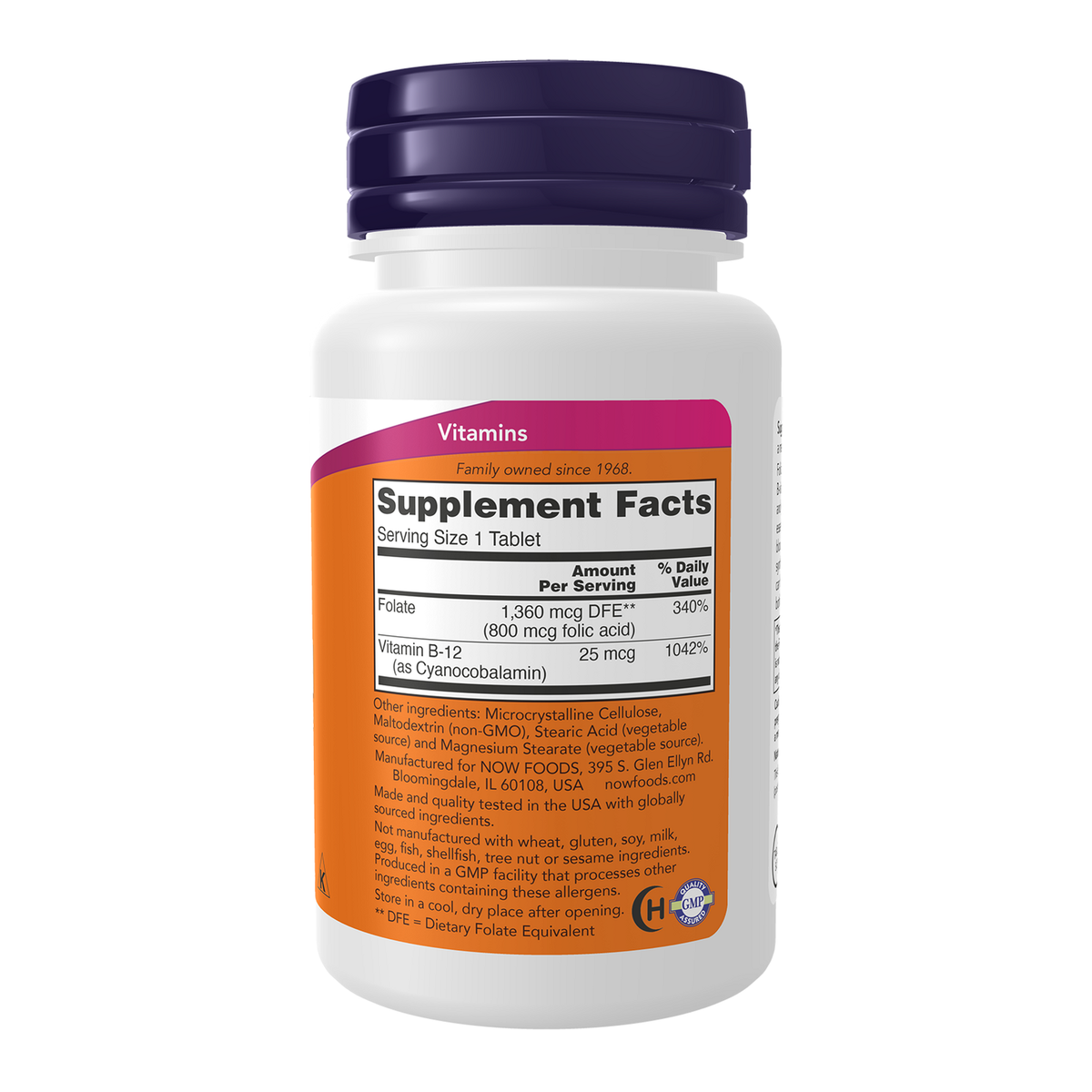 Now Foods Acide folique 800 mcg - vue de droite