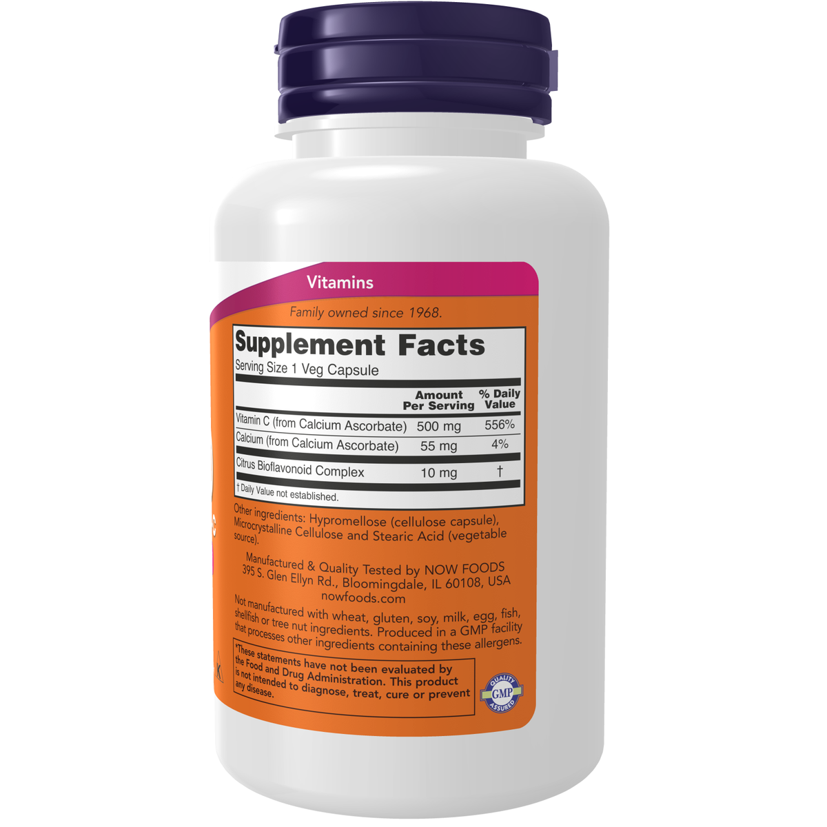 Now Foods Vitamine C-500 valeurs nutritionnelles par capsule