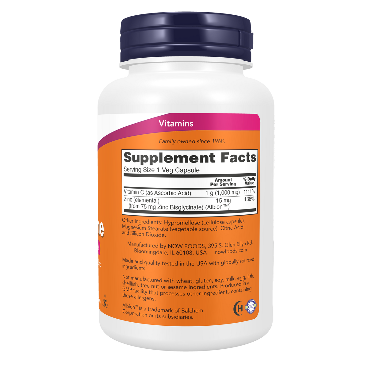 Now Foods C-1000 Zinc Immune - vue de droite