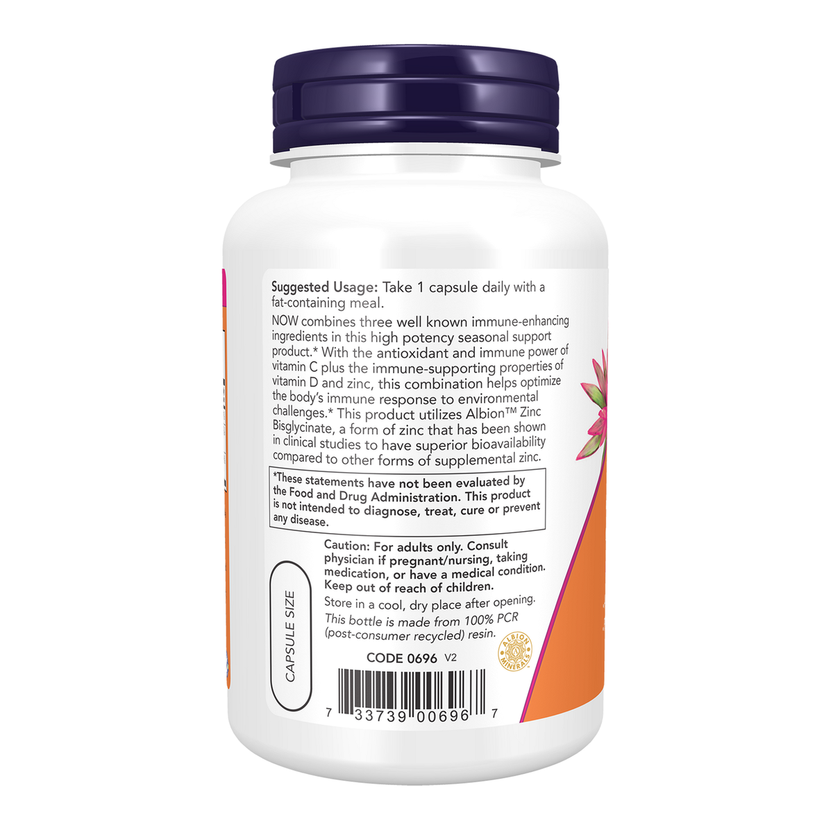 Now Foods C-1000 Zinc Vitamine D3 - vue de gauche