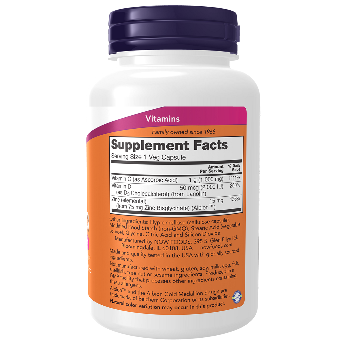 Now Foods C-1000 Zinc Vitamine D3 - vue de droite