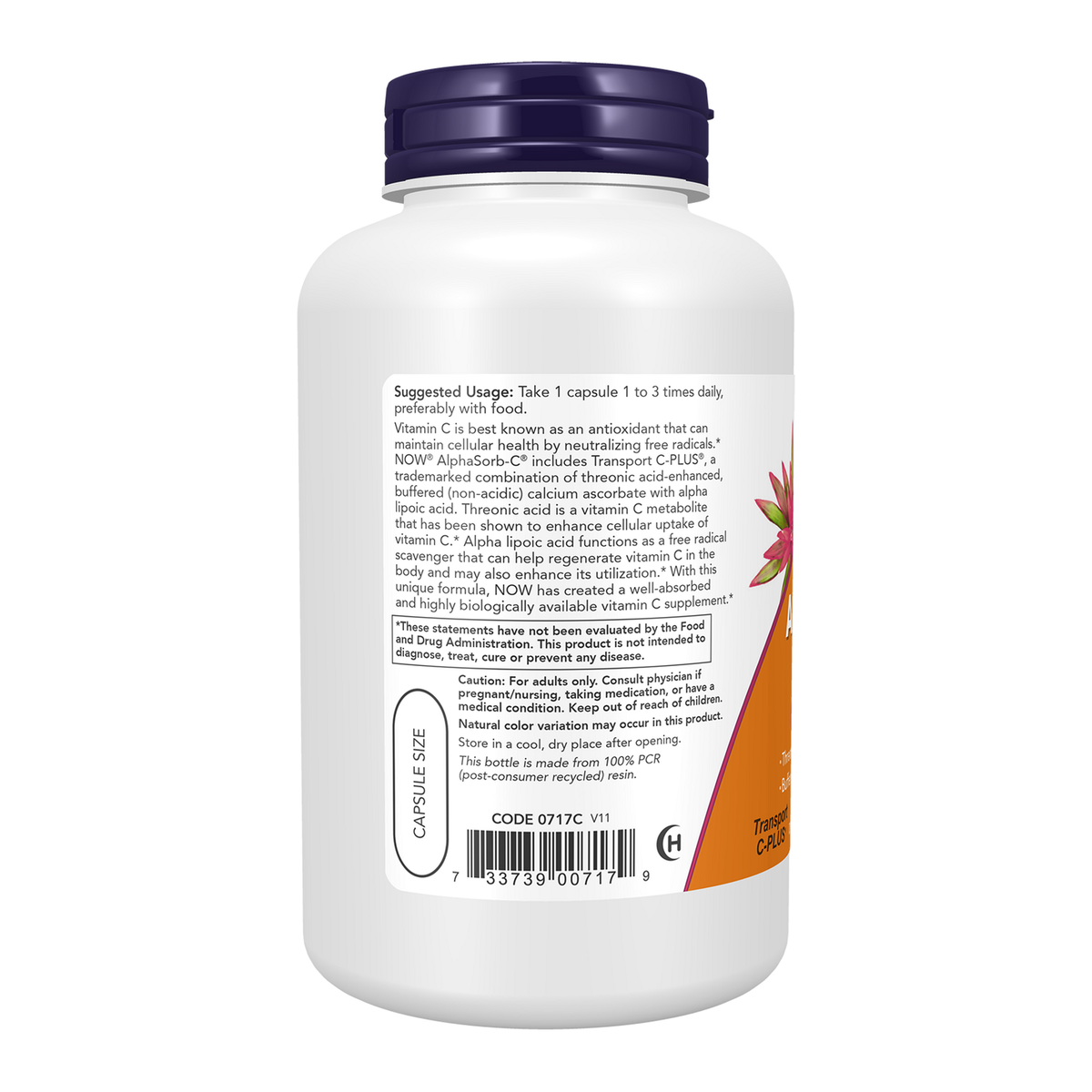 Now Foods AlphaSorb-C 500 mg - vue de gauche