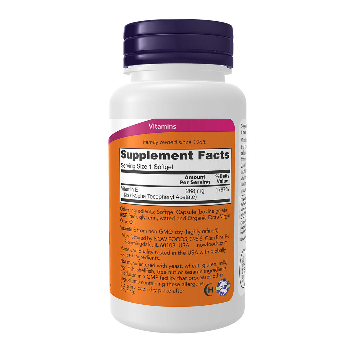Now Foods Vitamine E-400 d-alpha-tocophéryle - vue de droite